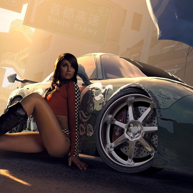 woman with sports car on highway