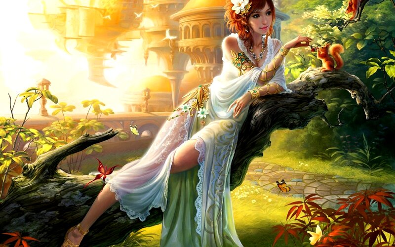 Woman with Squirrel — Green, Serene