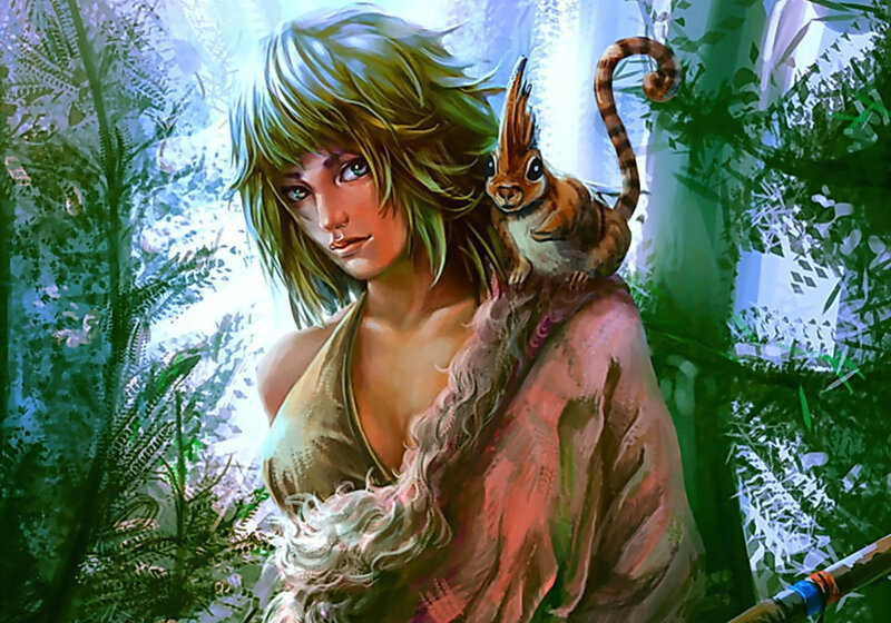 Woman with Squirrel — Green