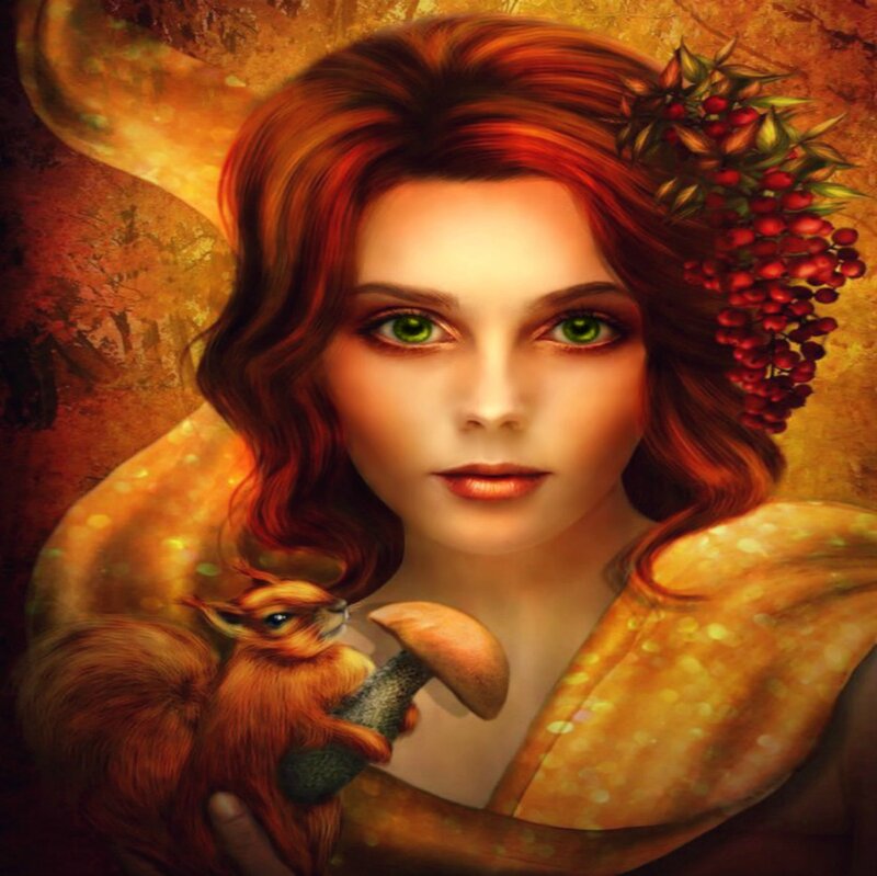 Woman with Squirrel — Red
