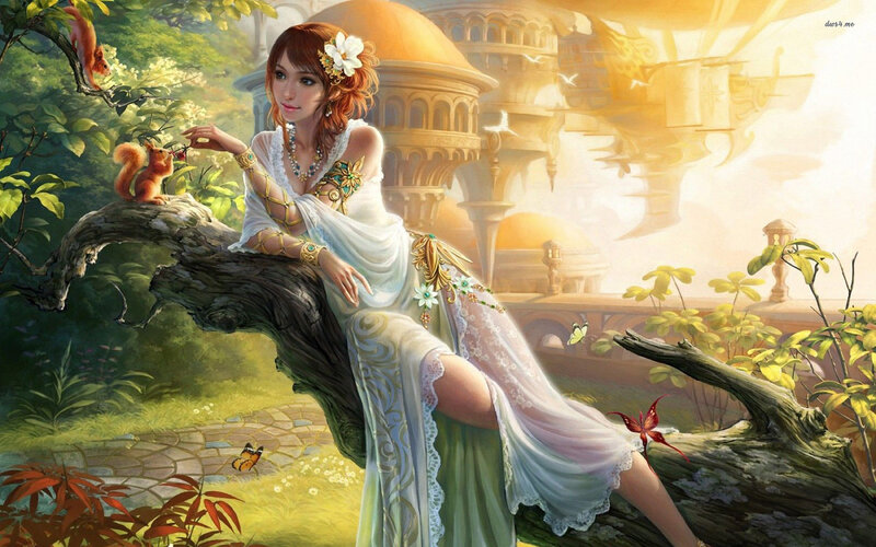 Woman with Squirrels — White