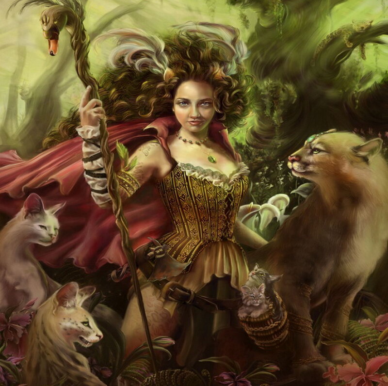 Woman with Staff and Animals