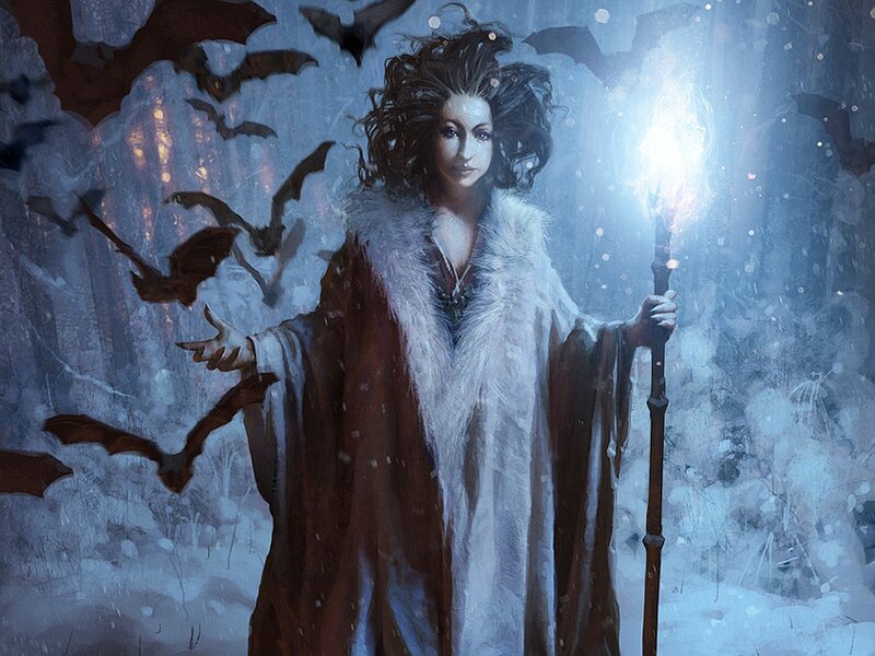 Woman with Staff and Bats