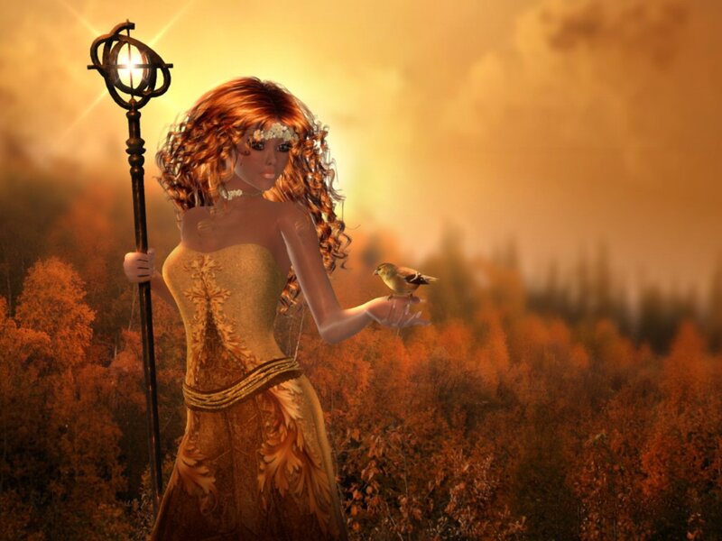 Woman with Staff and Bird