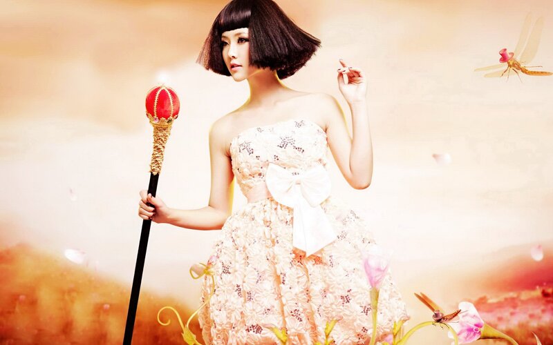 woman with staff and bow