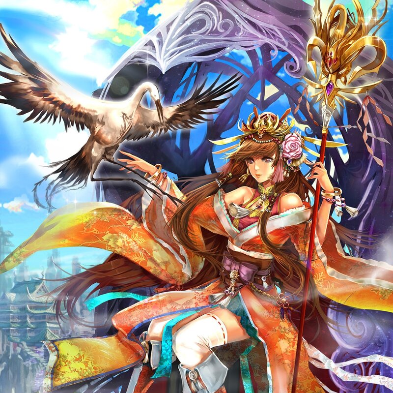 Woman with Staff and Crane