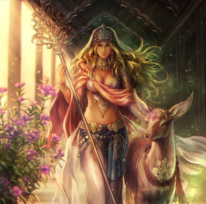 Woman with Staff and Deer