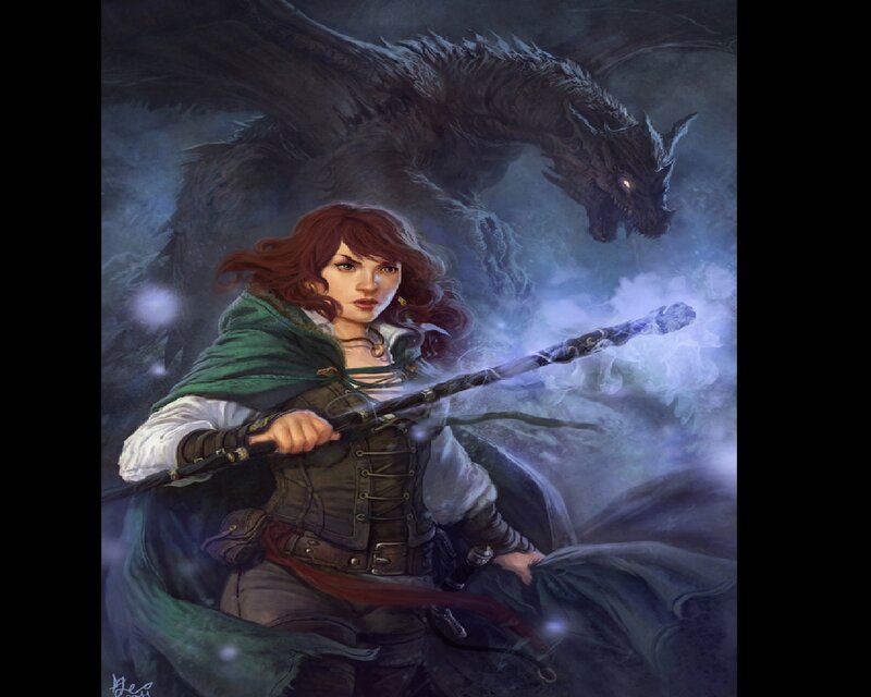 Woman with Staff and Dragon — Green