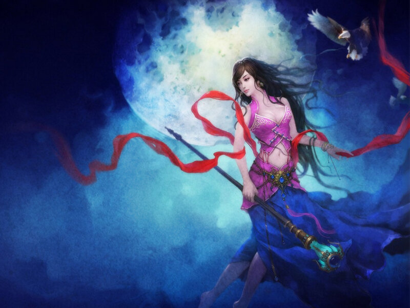 Woman with Staff and Eagle — Blue
