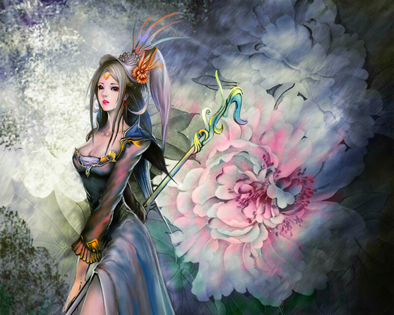 Woman with Staff and Flower