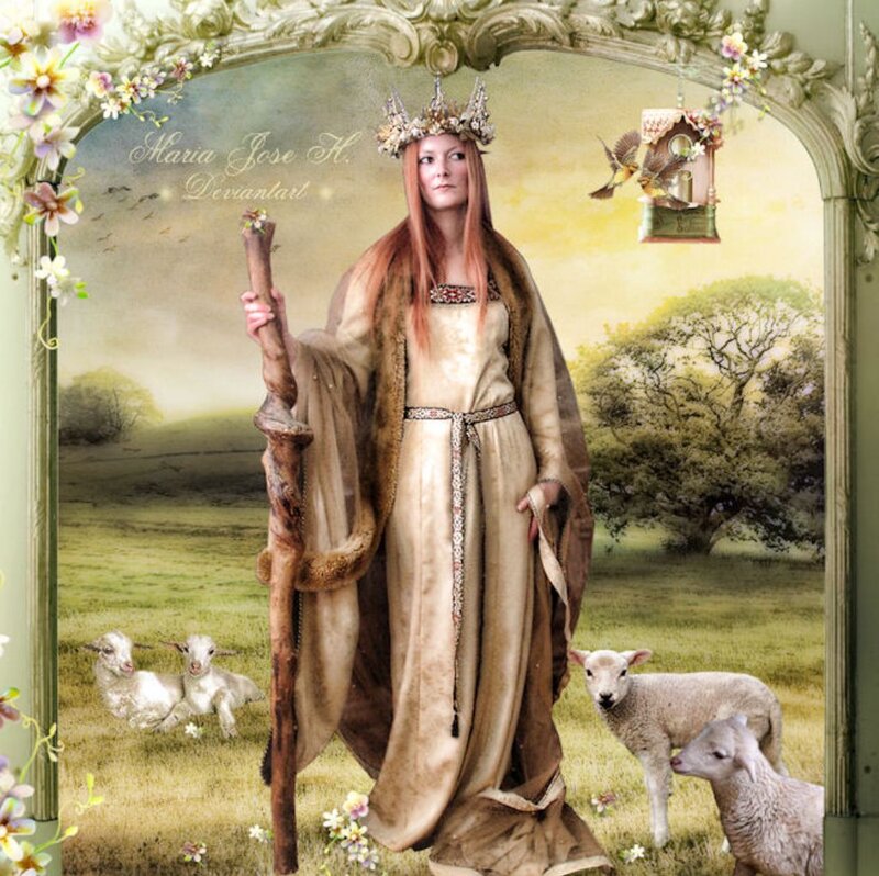 Woman with Staff and Lambs