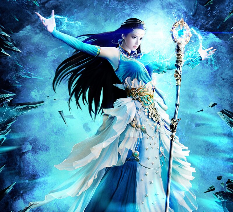 Woman with Staff and Magic — Blue