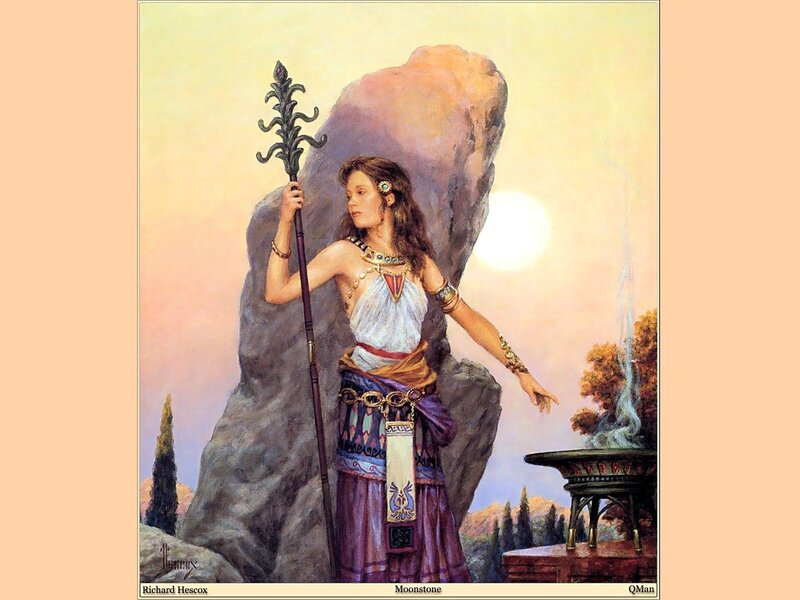 Woman with staff and moonstone