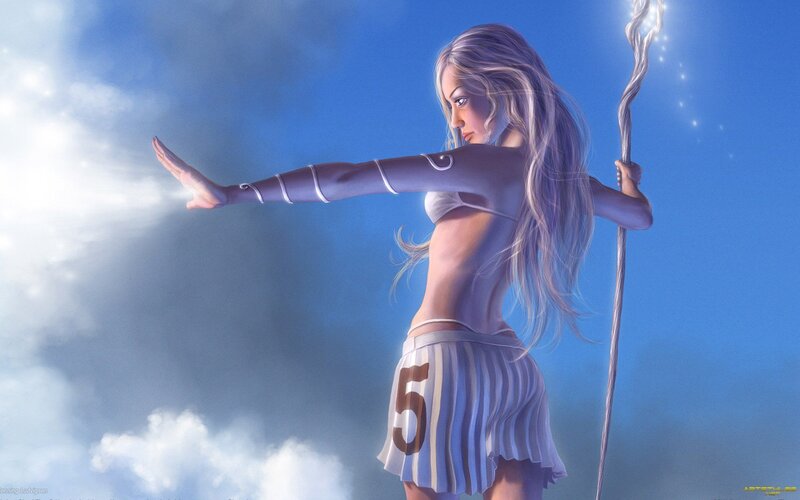 Woman with Staff and Number Five