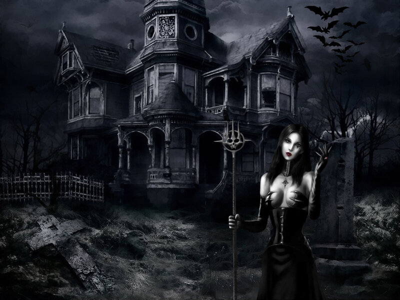 Woman with Staff in Graveyard