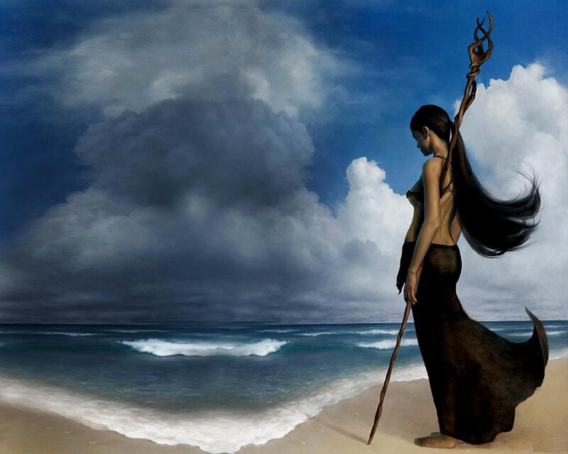 Woman with Staff on Beach