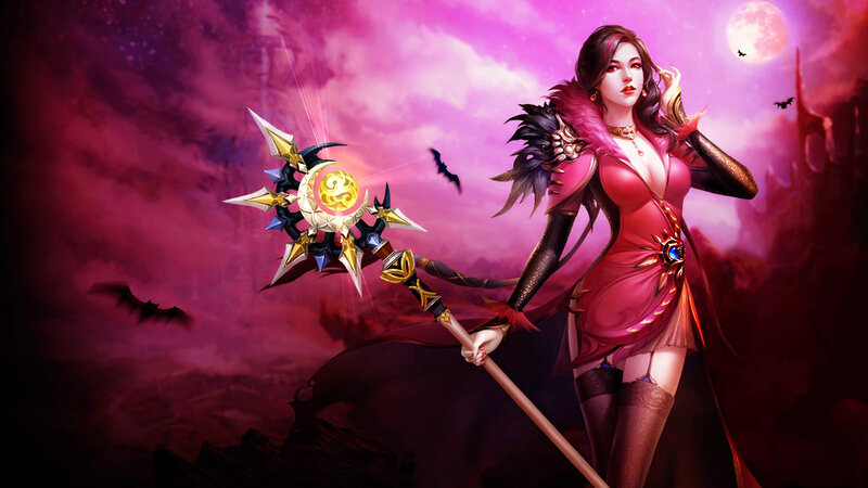Woman with Staff — Purple, Dramatic, Night