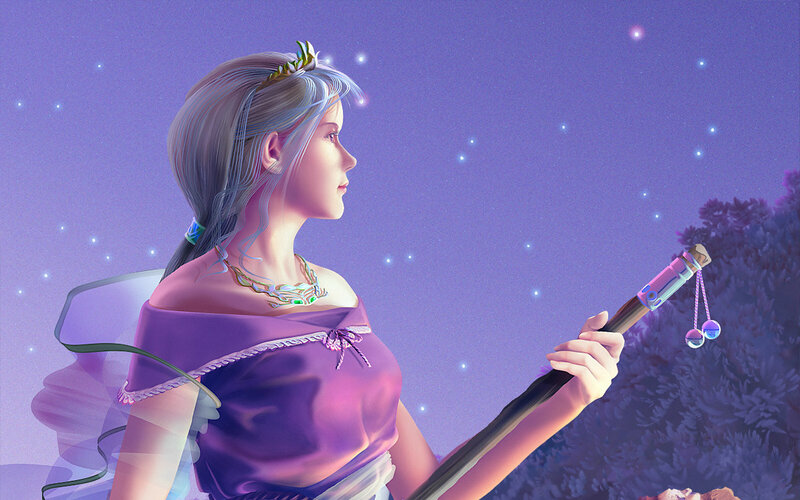 Woman with Staff — Purple