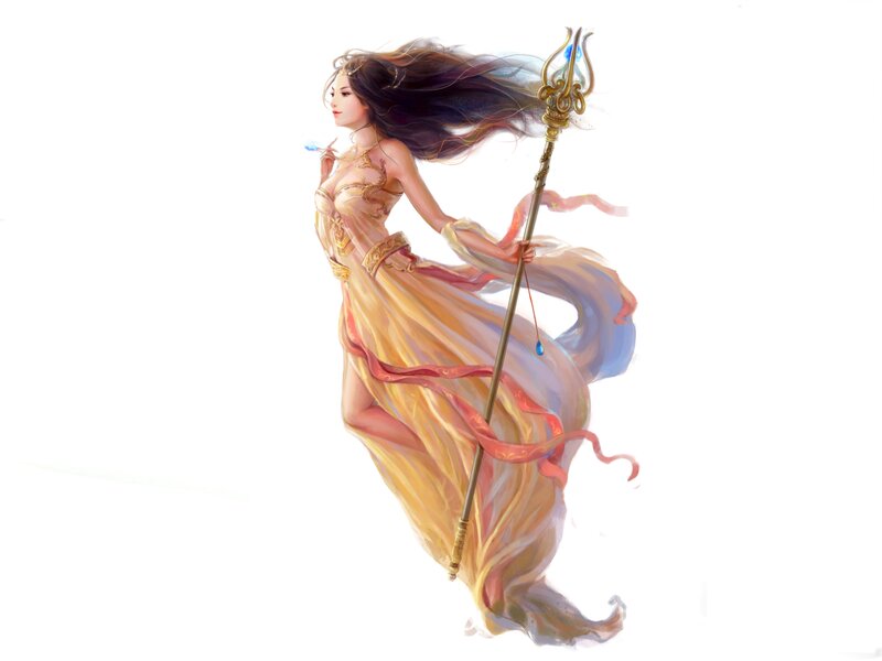 Woman with Staff — Yellow