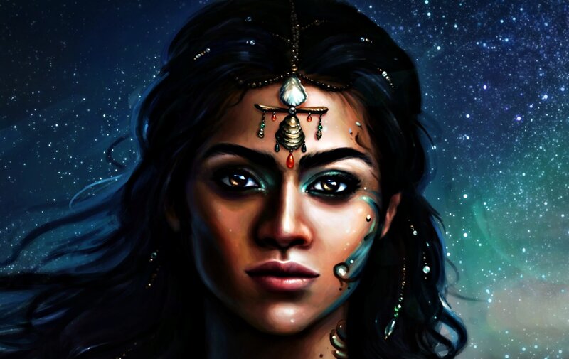 Woman with Starry Background — Blue