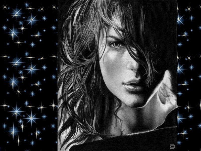 woman with starry background