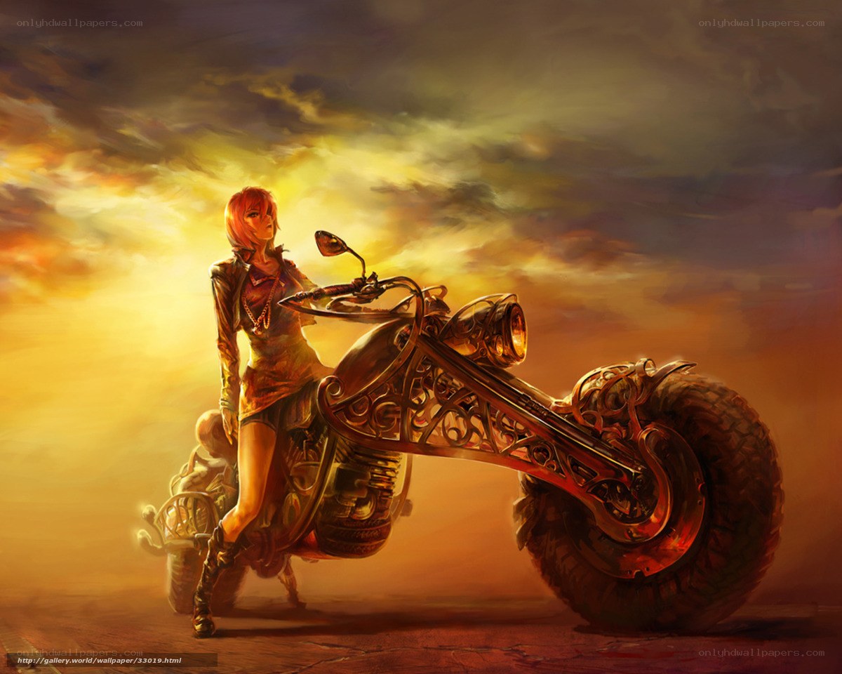 woman with steampunk motorcycle