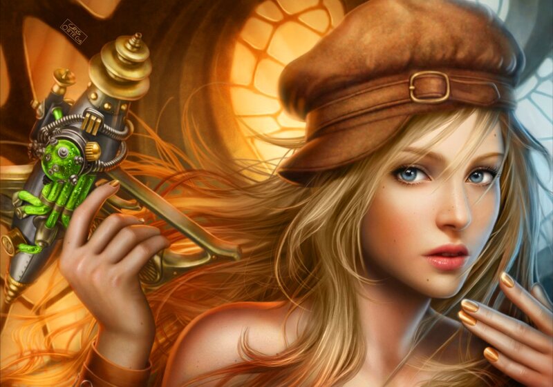 Woman with Steampunk Weapon — Brown