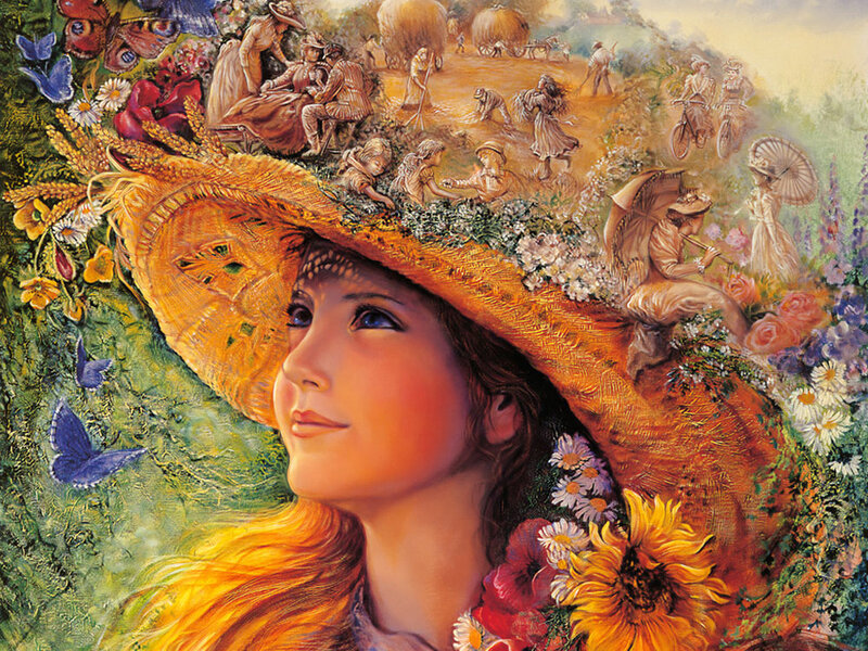 woman with straw hat and flowers