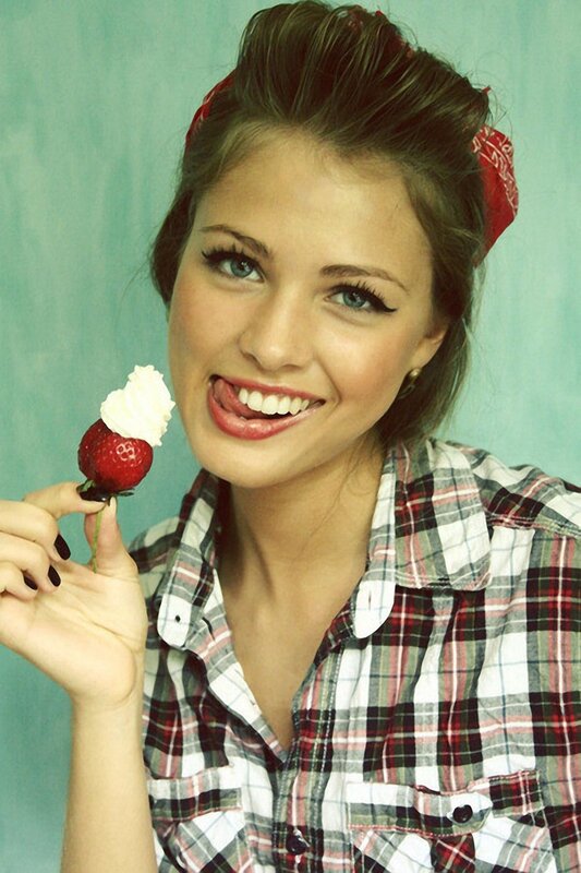 woman with strawberry and cream