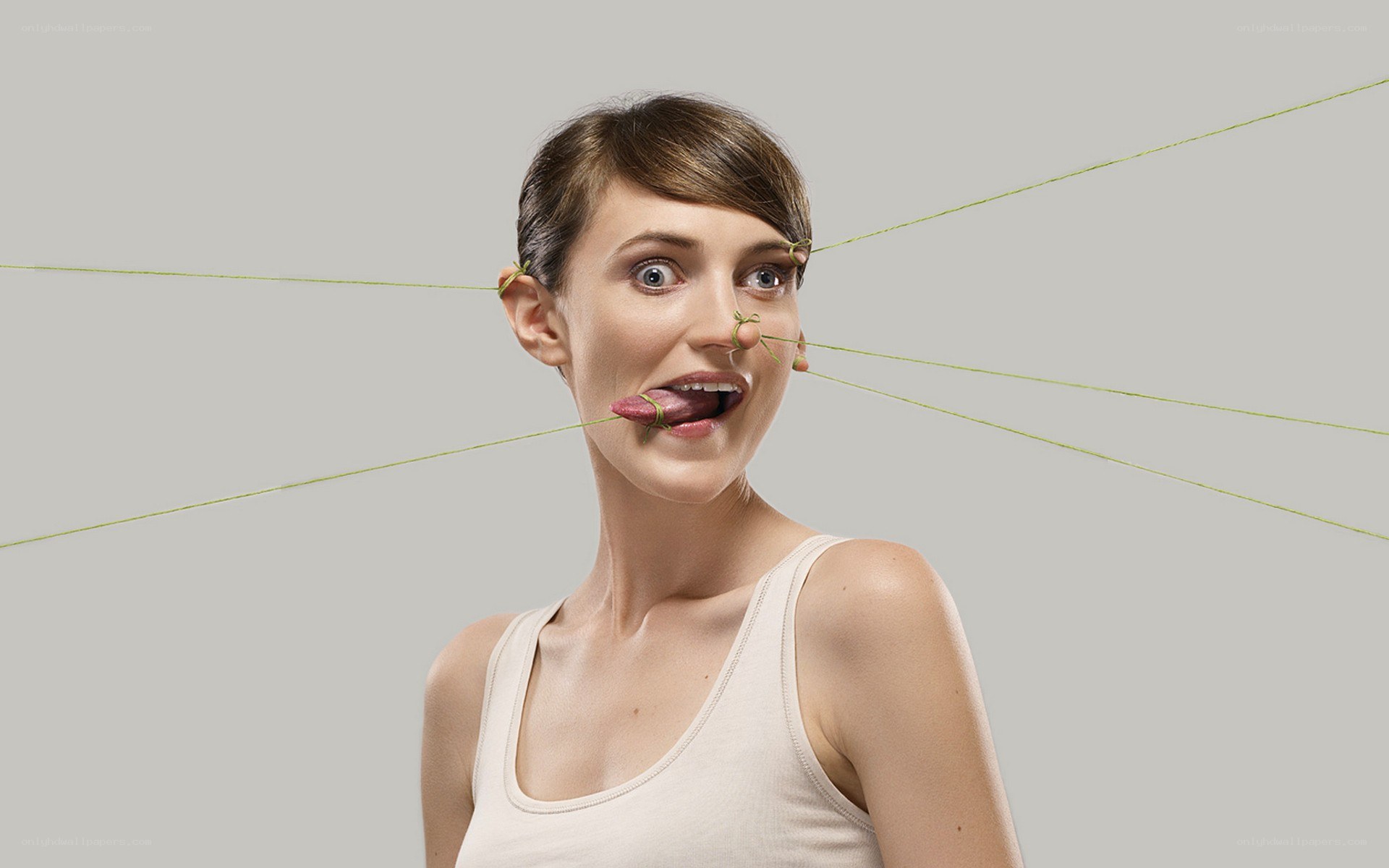 woman with strings on face