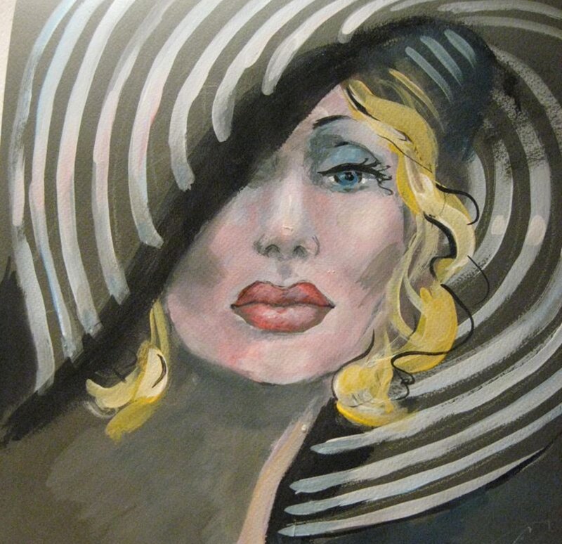 Woman with Striped Hat — Black