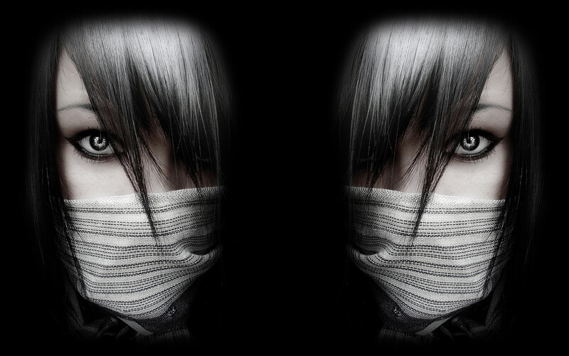 woman with striped mask
