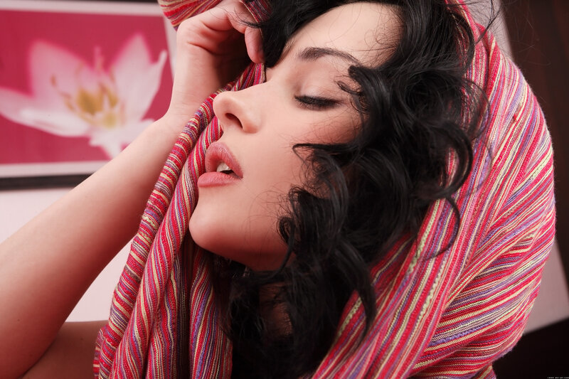 woman with striped scarf