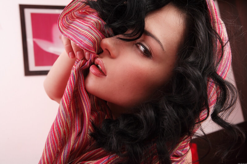 woman with striped scarf