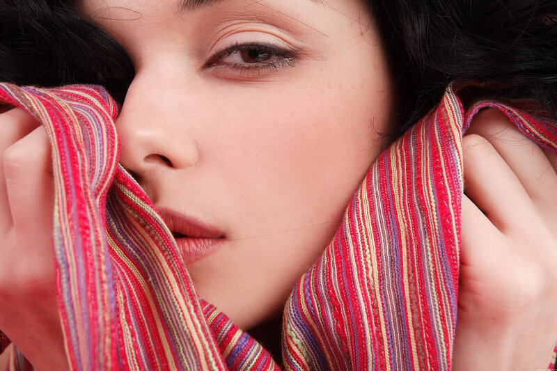 woman with striped scarf