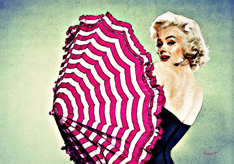 Woman with Striped Umbrella