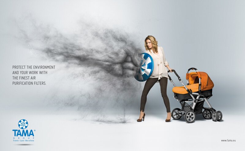 woman with stroller and shield