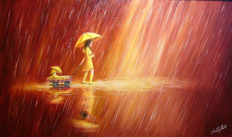 Woman with Stroller in Rain
