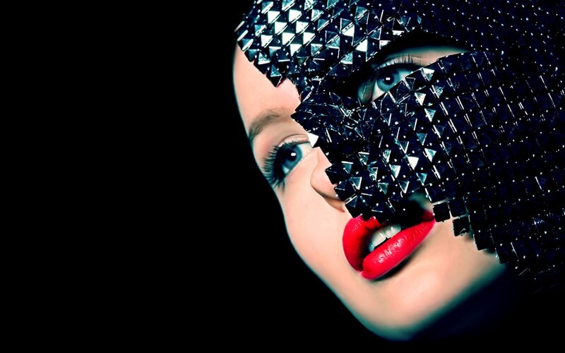 woman with studded mask