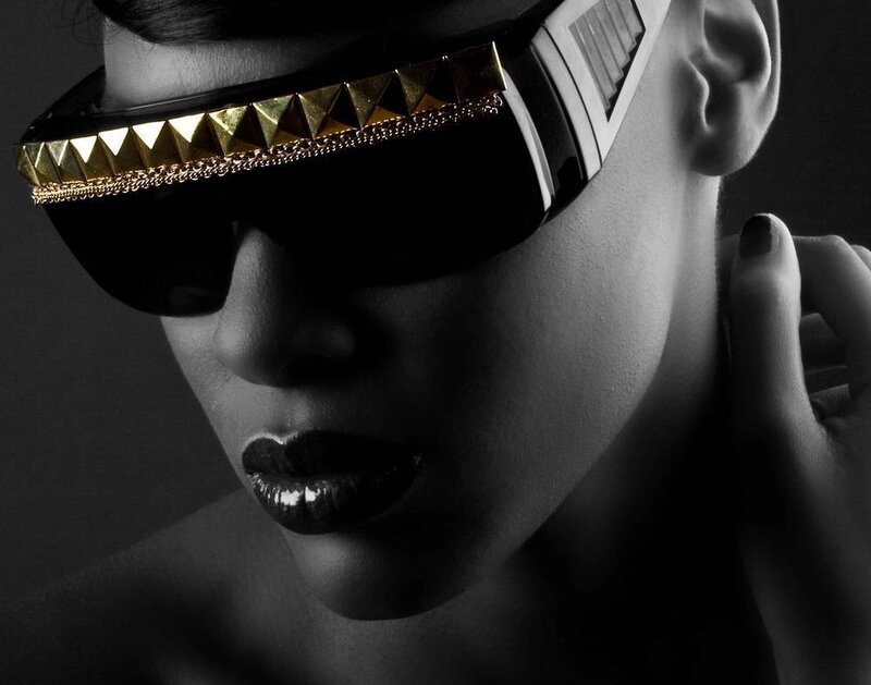 woman with studded sunglasses