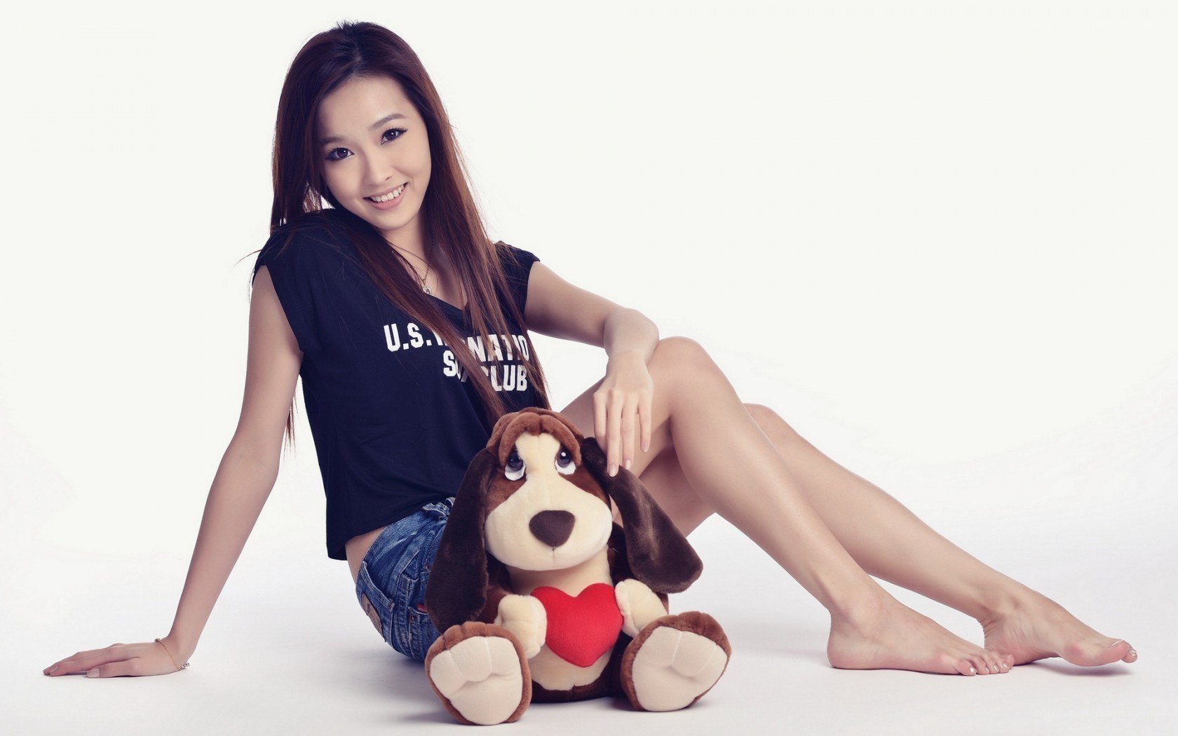 woman with stuffed dog