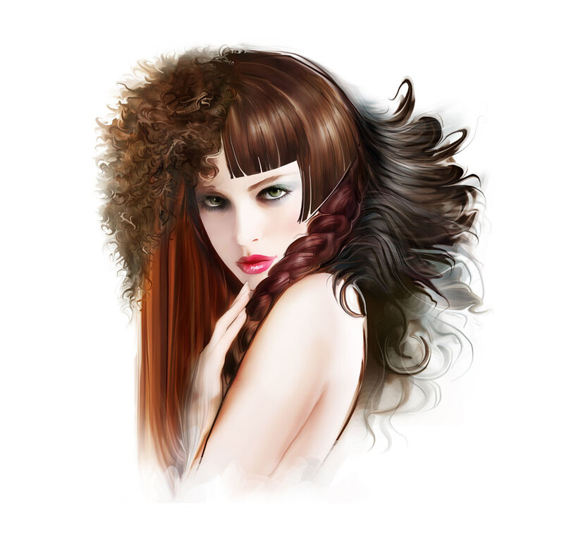 Woman with Styled Hair — Brown, Dramatic, Digital Art