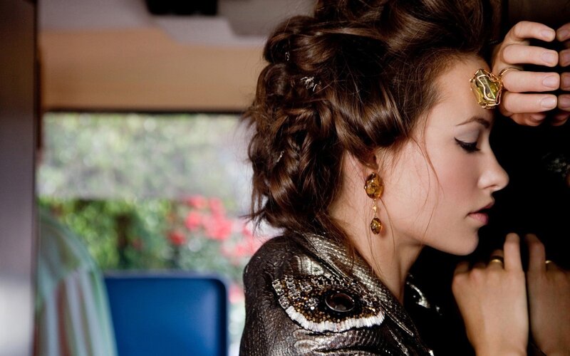 Woman with Styled Hair — Brown, Dramatic, Photograph, Earrings