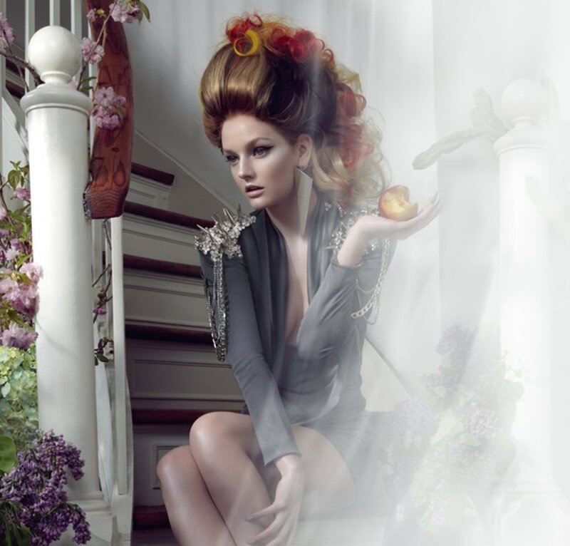 Woman with Styled Hair — Gray, Dramatic