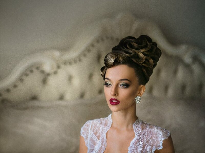 Woman with Styled Hair — White, Dramatic