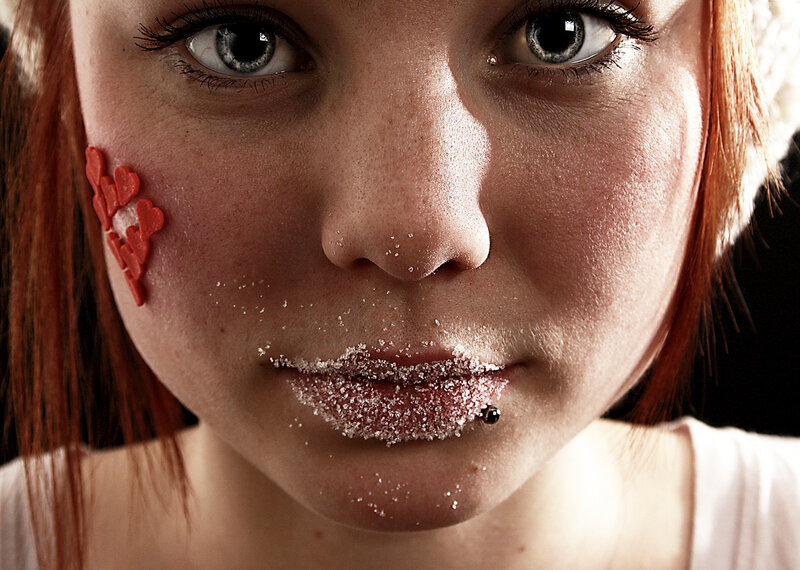 woman with sugar on lips
