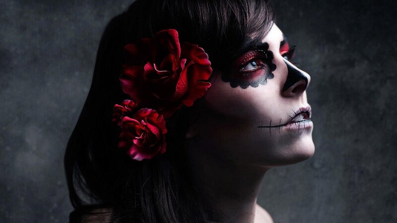 woman with sugar skull makeup