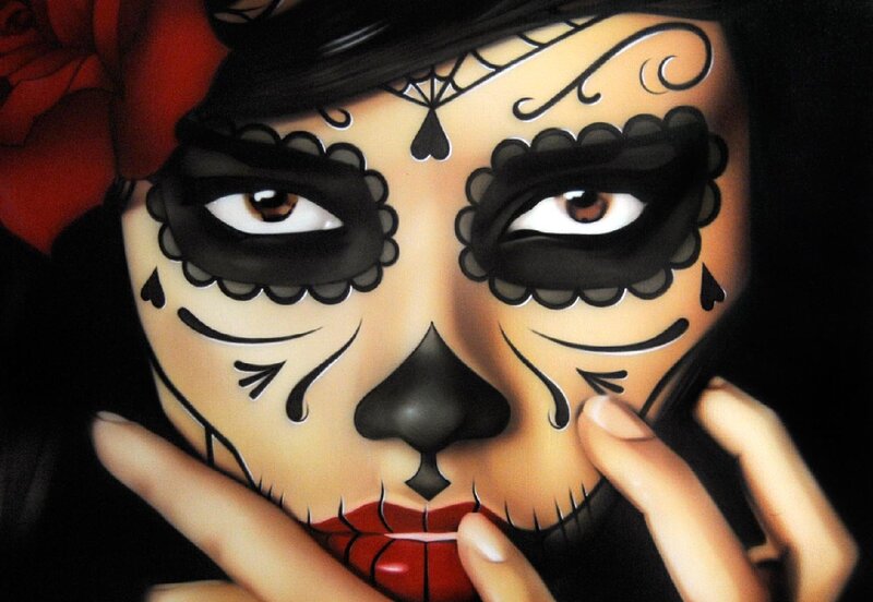 Woman with Sugar Skull Makeup — Black, Dramatic, Digital Art, Face Paint