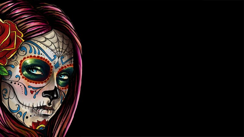 Woman with Sugar Skull Makeup — Black, Dramatic, Digital Art, Rose