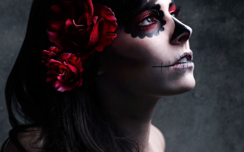 Woman with Sugar Skull Makeup — Black, Dramatic, Photograph
